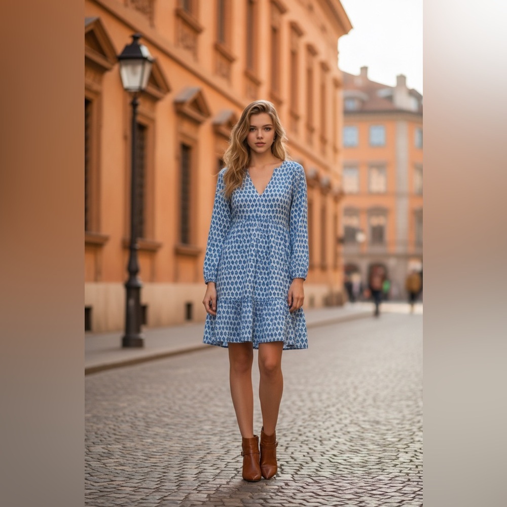 Vineyard Vines Light Blue Patterned Long Sleeve Dress - Picture 2 of 9